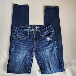 American Eagle Skinny Jeans Blue Distressed Stretch Denim Women's Size 2 Long